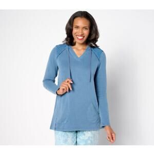 LOGO Life by Lori Goldstein French Terry Hoodie with Pintuck Steel Blue XS NWT